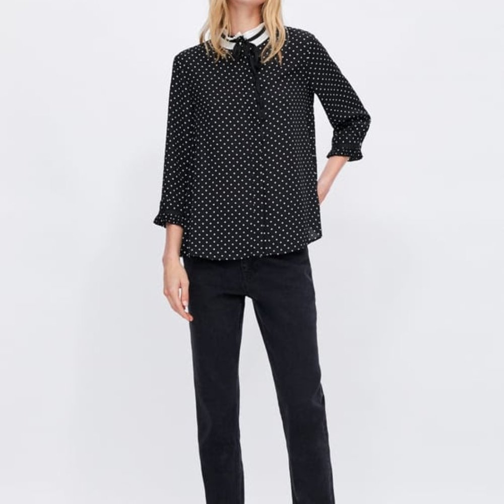 Zara Polka Dot Blouse with Tie